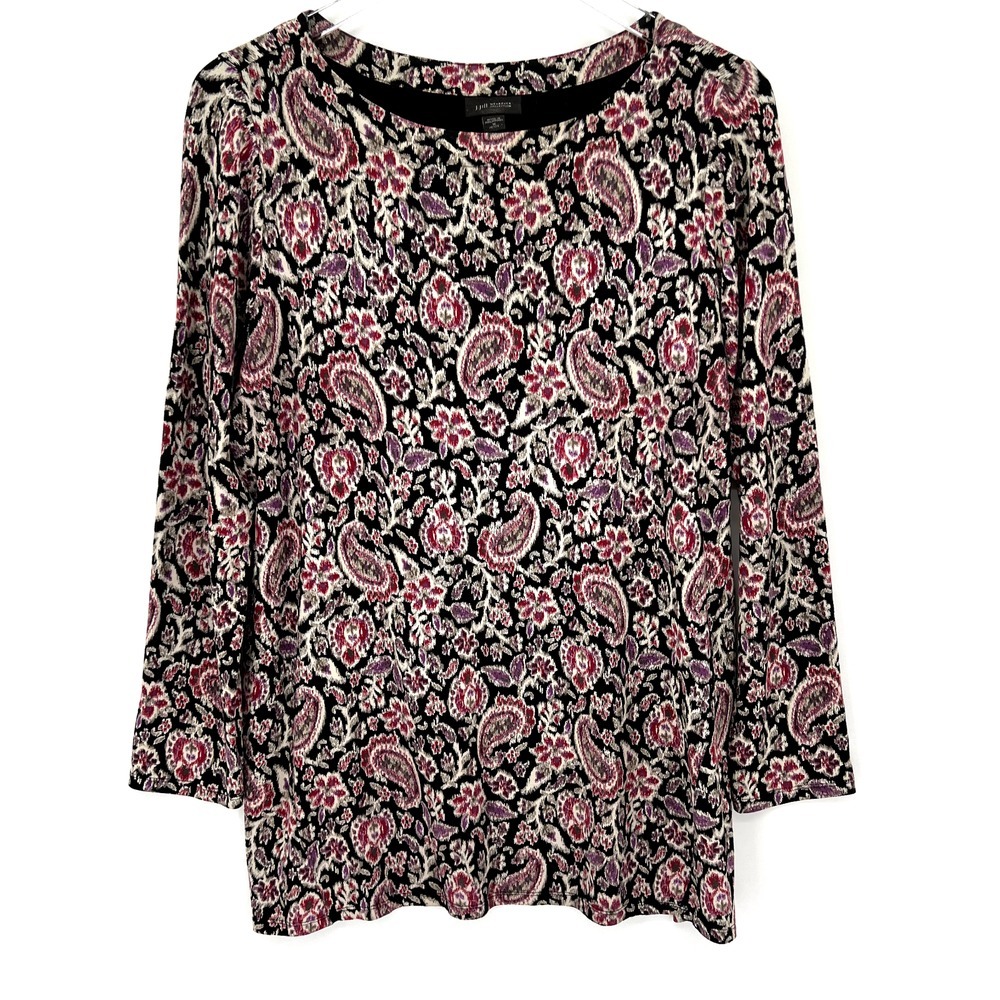 J Jill Wearever‎ Collection Top Petite Size MP Floral Paisley Print Long Sleeve